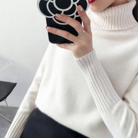 Merokeety NWOT Women Sweater Ivory Turtleneck Knit SZ L High & Low Acrylic - Picture 1 of 4